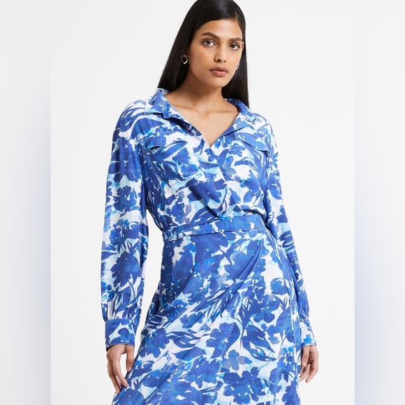 French Connection Blue Floral Long Sleeve Dress - Picture 4 of 6